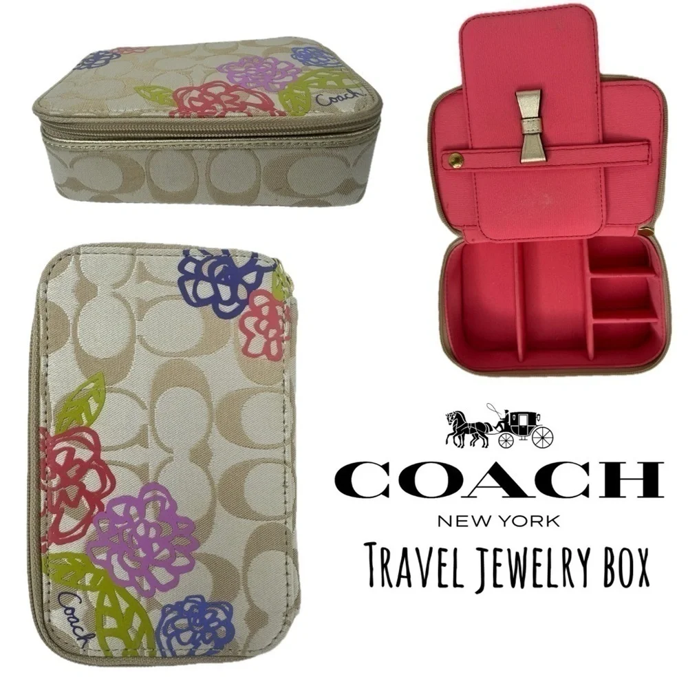 Coach Travel Jewelry Box Made of Appliqué Floral Graffiti Satin Flower
